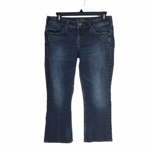 Silver Jeans Aiko Kick Flare Capri Denim Dark Blue Jeans Womens Size 29